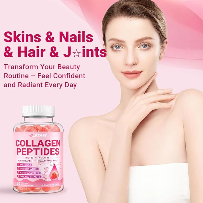 Collagen Gummies for Women, Sugar-Free Hydrolyzed Collagen Gummy with Type I, II, III, V, X Collagen Peptides, Biotin, Hyaluronic Acid & MultiVitamins, Promote Skin/Hair/Nail/Bones, 120 Cts