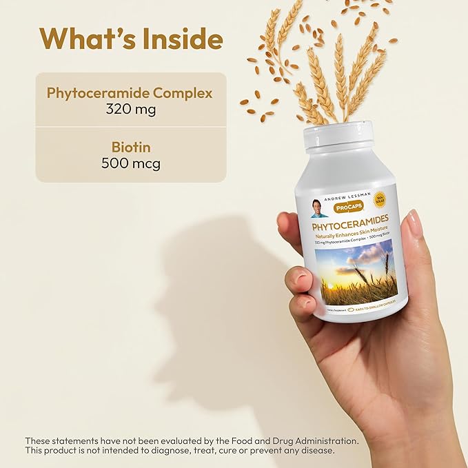 ANDREW LESSMAN Phytoceramides with Biotin 60 Softgels - Skin’s Vital Natural Internal Moisturizer. Naturally Enhances Soft, Smooth, Radiant Skin. No Additives. Small Easy to Swallow Softgels