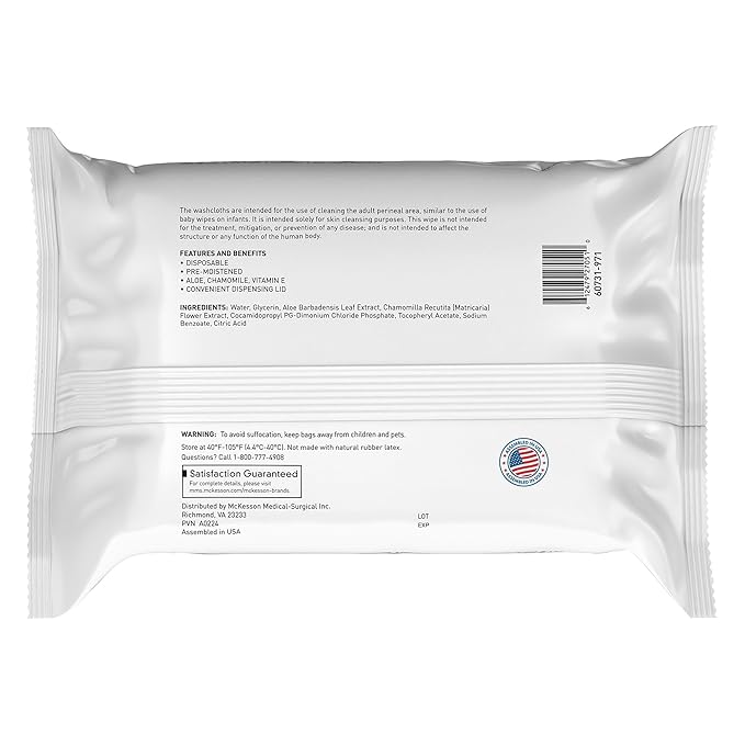 McKesson Washcloth Wipes, Unscented - Disposable Wet Wipes for Adults - Fragrance-Free, Alcohol-Free - No-Rinse Formula - Snap Lid Soft Pack, 96 Count, 3 Packs, 288 Total