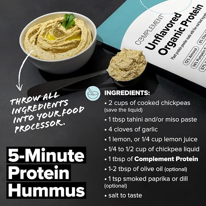 Complement Vegan Unflavored Protein Powder - Organic Protein Low Carb, Low Calorie, Sugar Free, Soy Free, Non-GMO, Gluten Free - 15g Yellow Pea, Pumpkin Seed Protein Powder (1 Serving)