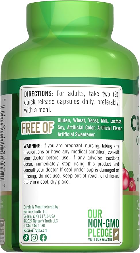 Nature's Truth Cranberry Concentrate Pills | Plus Vitamin C | 200 Quick Release Capsules | Non-GMO & Gluten Free Supplement
