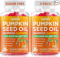2 Pack Pumpkin Seed Oil Gummies with Saw Palmetto, 3000mg Per Serving Pumpkin Seed Oil Supplement for Hair Growth, Skin Health, High Pure Extract for Women & Men, Raspberry Flavor, 120 Count