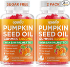 2 Pack Pumpkin Seed Oil Gummies with Saw Palmetto, 3000mg Per Serving Pumpkin Seed Oil Supplement for Hair Growth, Skin Health, High Pure Extract for Women & Men, Raspberry Flavor, 120 Count