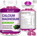 Calcium Magnesium Zinc Gummies with Vitamin D3 and K2, High Absorption Magnesium Glycinate Potassium for Immune and Muscles, Vegan Elderberry Flavor 120 Gummies