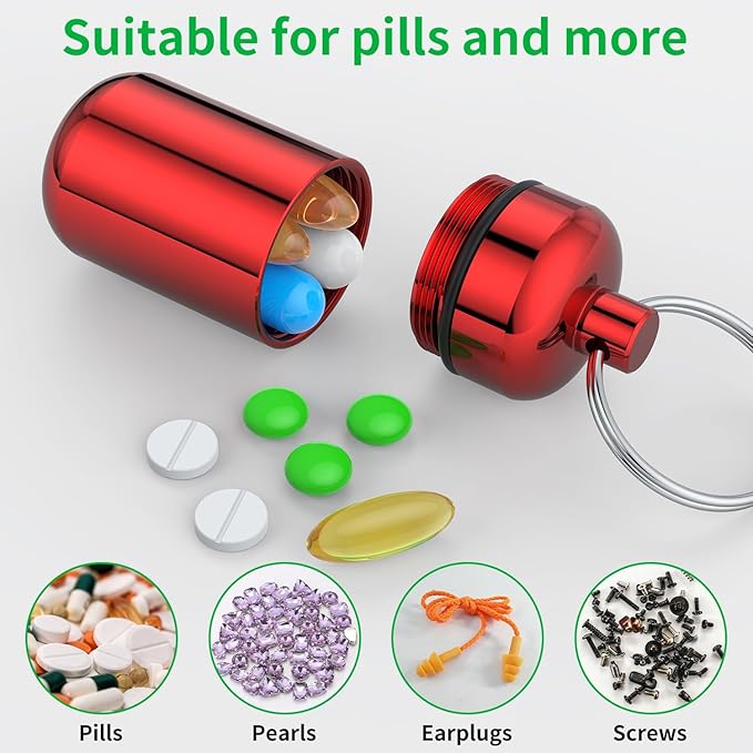 Urekt 3 Pack Small Pill Box, Airtight Aluminum Alloy Pill Organizer Travel Pill Case for Purse Portable Medicine Box Bottle for Medication, Fish Oil, Supplements Storage