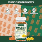 2 Packs Organic Mullein Gummies for Lungs, 2000MG Mullein Leaf Extract Supplement | Quercetin, Bromelain for Respiratory & Immune Support | Vegan, Sugr-Free, Mango Flavor | 120 Count
