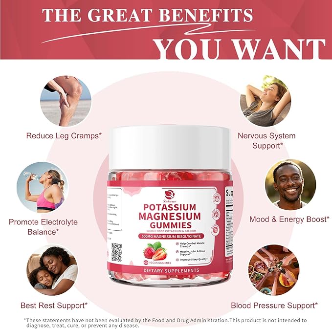 (2 Pack) Magnesium Potassium Supplement Gummies - New Formula Calm Magnesium Bisglycinate Gummies & Plant Potassium Plus Chia Seeds, B6, D3, K2 & Calcium for Sleep, Leg Cramps & Muscle -Vegan,60 Count