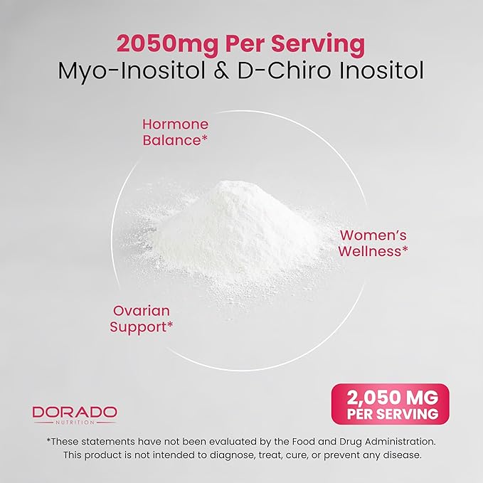 Myo-Inositol & D-Chiro Inositol Supplement Powder (2050mg Per Serving Ideal 40:1 Ratio Myo Inositol,30 Day Supply) For Hormone Balance for Women & Ovarian Health - Third Party Tested, Vegan & USA Made