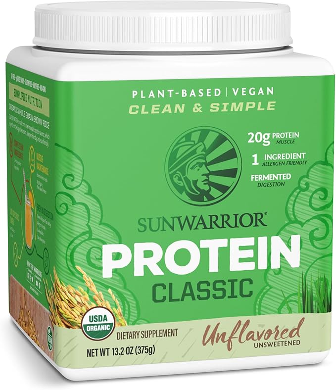 Sunwarrior Brown Rice Protein Powder with Bcaa & Amino Acids Raw Rice Protein Shake Gluten Free Low Carb Dairy Free | Plant Based Classic Sprouted Brown Rice Protein Powder Natural 375g