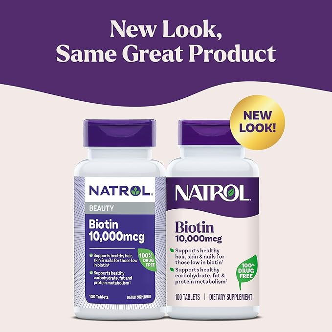 Natrol Beauty Biotin 10,000mcg Vitamins for Beauty, 100 Tablets, 100 Day Supply