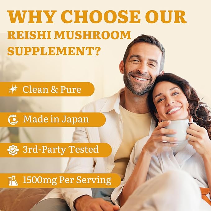 Japanese Reishi Mushroom Supplement 800mg with Reishi Mushroom Extract 500mg & Shell-Broken Spores 200mg,Organic Mushroom Capsules for Immune System - Real Fruiting Body (Pack of 2)