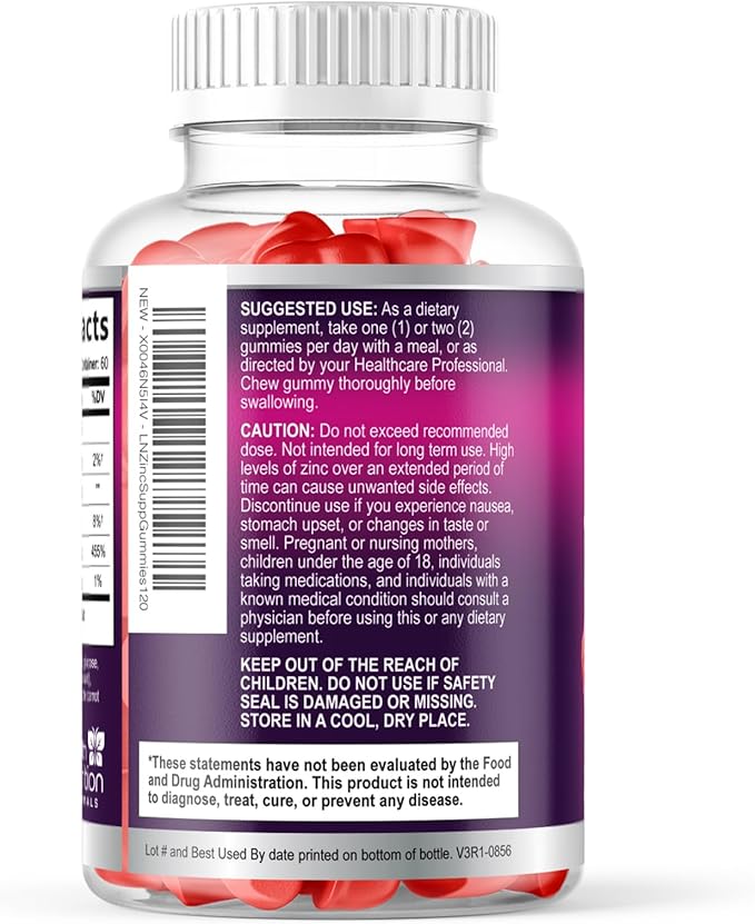 Zinc Gummies 50mg per Serving - Extra Strength Immune Support Antioxidant Gummy, Non-GMO & Gluten Free - Best Zinc Supplement for Skin Bone & Heart Health - Chewable Tasty Berry Flavor - 120 Gummies