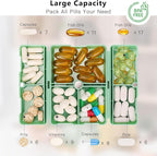 FYY Daily Pill Organizer, 7 Compartments Portable Pill Case Travel Pill Organizer,[Folding Design] Pill Box for Purse Pocket to Hold Vitamins,Cod Liver Oil,Supplements and Medication-Green