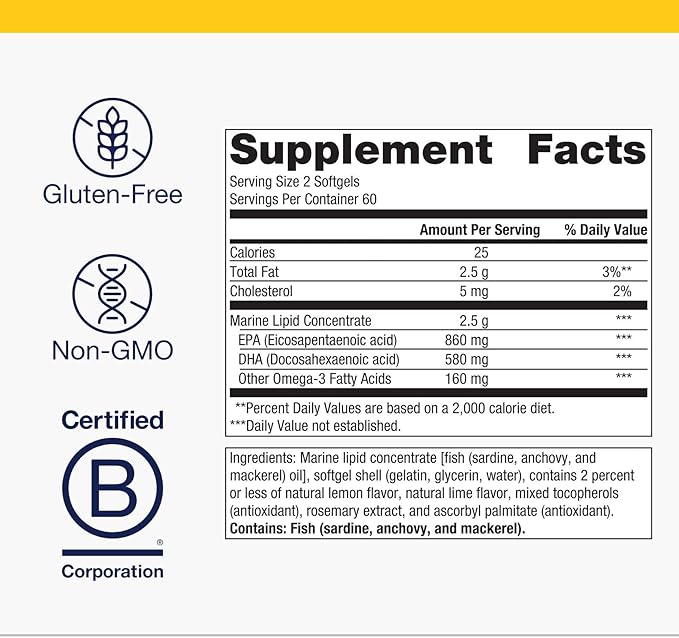 Metagenics OmegaGenics Fish Oil EPA-DHA 720 mg - High Potency Omega-3 Supplement* - Supports Heart, Joint, Brain & Immune Health* - Sustainably Sourced, Purity-Tested Fish Oil - 120 Softgels
