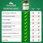 Zazzee Myo-Inositol Capsules, 2000 mg per Serving, 360 Vegan Capsules, Ideal Dosage for 40:1 Ratio, Kosher, 100% Vegetarian, Hormone Balance & Healthy Ovarian Function Support, All-Natural and Non-GMO