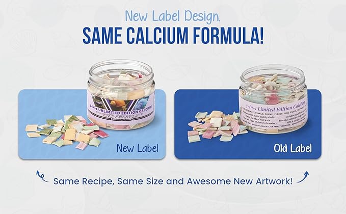 Unlimited Edition Calcium - 3 Flavors in 1 Jar, for Strong Shells, Healthy Molts, 100% Natural, Does Not Dissolve in Water, Fast Sinking for Shrimp, Snails & More! Biologist Made in USA