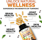 Turmeric Curcumin Supplement - 95% Curcuminoids with Organic Turmeric & Ginger, BioPerine Black Pepper Extract for Best Absorption, Natural Vegan Joint Support, Non-GMO, Bottled in USA - 180 Capsules