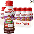 Premier Protein Non-Dairy Plant Based Almondmilk Protein Shake, Chocolate, 20g Protein, 5g Sugar, 11.5 Fl oz, 12 Count
