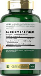 Carlyle Korean Ginseng Capsules | 2000mg Extract | 200 Count | Non-GMO and Gluten Free Formula | Standardized Panax Ginseng Supplement