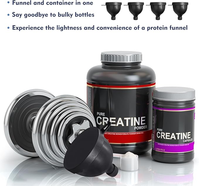 4 Pcs Protein Powder Container, Portable Protein Powder Travel Container, Protein Powder Funnel, Water Bottle Funnels for Powder Mixes, Pre Workout/Gym Supplement Funnel Keychain (4*50 ML)
