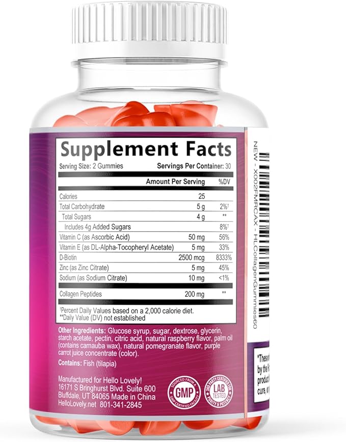 Collagen Peptides Gummies - 2500 mcg D-Biotin Per Serving - Hydrolyzed Protein Type I & III Multi Collagen Supplement with Vitamin C & Zinc - Support for Hair, Skin, Nails, Berry Flavor - 60 Gummies