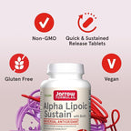 Jarrow Formulas Alpha Lipoic Sustain with Biotin, 300 mg Alpha Lipoic Acid, Universal Antioxidant, Dietary Supplement, 60 Vegan Tablets, Up to a 60 Day Supply