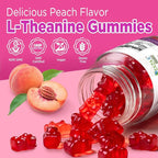 ZA'ZA K ORGANICS L-Theanine 200mg Gummy, L Theanine Supplement Gummies with GABA, 5-HTP & Magnesium Glycinate for Adults and Kids, Stress & Focus Support, Vegan Peach Flavor, 60 Chewable