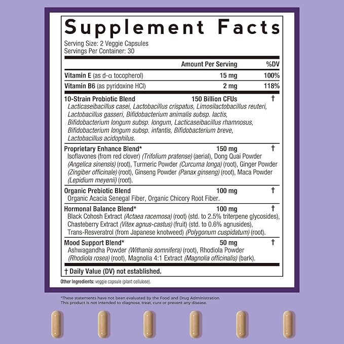 Doctor's Recipes Menopause Supplements for Women, Probiotics 150 Billion CFU, Black Cohosh for Menopause Hot Flashes, Ashwagandha, Dong Quai, Supports Mood, Energy, Hormone Balance, 60 Capsules