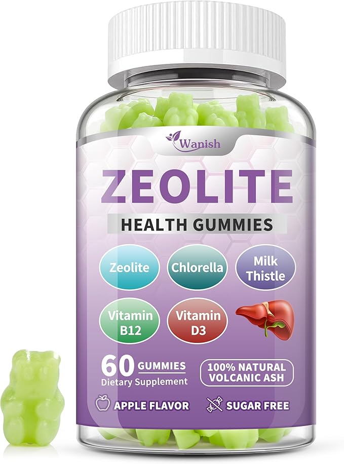 Zeolite Gummies for Kids & Adults - Zeolite Clinoptilolite, Chlorella, Milk Thistle- Supports Immune Health, Gut and liver, Natural Metabolism, Vegan, Non-GMO, Sugar Free, Apple Flavor, 60 Count