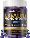 Nutravita Creatine Monohydrate Gummies for Men & Women-5g of Creatine Monohydrate per Serving - Sugar Free,Vegan, Grapes Flavor, 120 Count