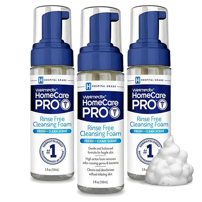 Welmedix No Rinse Cleansing Foam - Rinse Free & Waterless Body Wash, 3-in-1 Shampoo & Foaming Cleanser, Hospital Grade & pH Balanced - Pack of 3