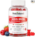 Iron Gummies for Kids & Teens, Kids Multivitamin with Iron Supplement, Vitamin B Complex, A, C, D3, Calcium, Zinc, DHA, Prebiotic, Blood Builder & Energy Support for Iron Deficiency, Vegan, 60 Ct