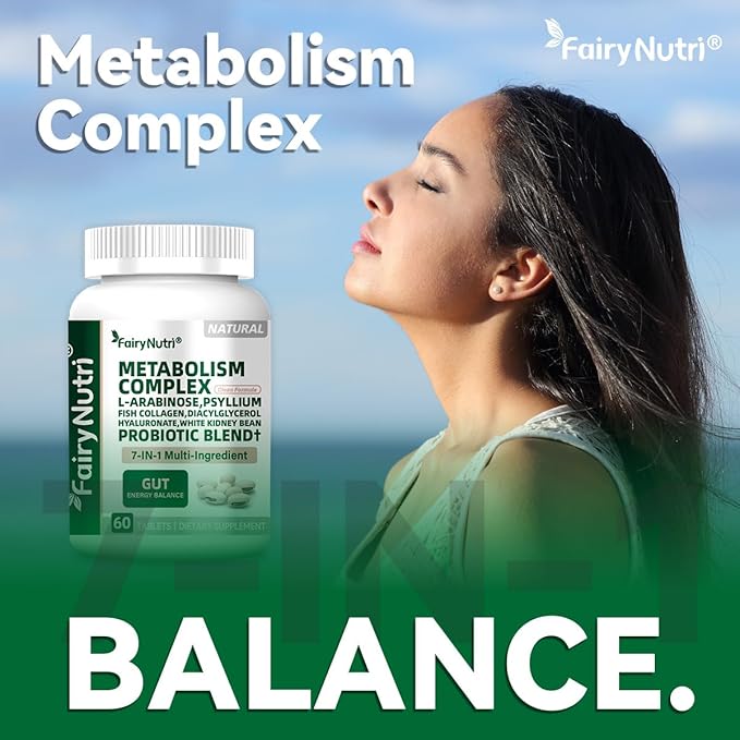 L-Arabinose 7-in-1 Metabolism Supplement | White Kidney Bean Extract, Collagen & Probiotics | Carb Block, Gut Balance & Skin Glow Support | cGMP & NSF - 60 Tablets