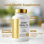 Joint Health Supplement with Glucosamine, MSM, Turmeric & Boswellia, Relief Support for Back, Knees, Hands | Women & Men - 120 Capsules