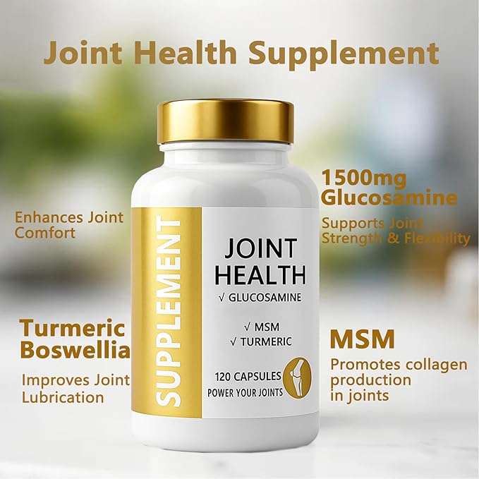 Joint Health Supplement with Glucosamine, MSM, Turmeric & Boswellia, Relief Support for Back, Knees, Hands | Women & Men - 120 Capsules