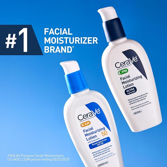 CeraVe PM Facial Moisturizing Lotion, Night Cream with Hyaluronic Acid and Niacinamide, Ultra-Lightweight, Oil-Free Moisturizer for Face, 3 Ounce