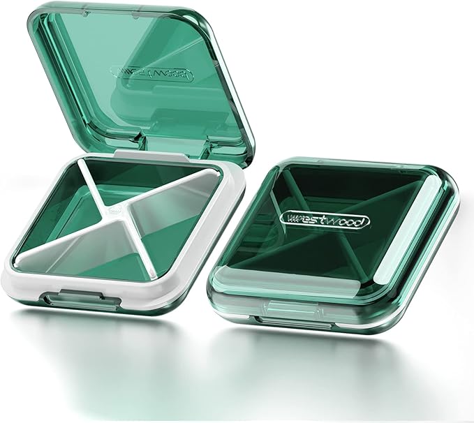 DUBSTAR Daily Pill Organizer,4 Compartments Portable Travel Small Pill Case, Pill Box for Purse Pocket to Hold Vitamins,Cod Liver Oil,Supplements and Medication Green