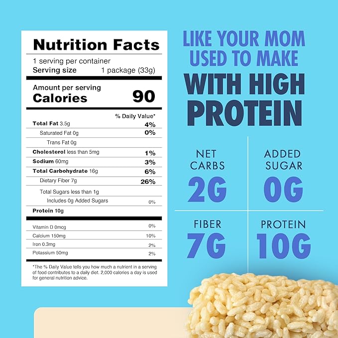Sinless Snacks Delicious Marshmallow Krisp Bar - Low Carb Keto Snack - 10g Protein 2g Net Carbs - New Improved Recipe, More Soft & Chewy - Gluten Free, Low Sugar, Perfect Snack for the Family - 8 Bars