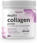 NatureBell Multi Collagen Protein Powder - 600g - Hydrolyzed Collagen Peptides - for Skin, Hair, Nail, Joint & Bone Health Support* - Grass-Fed & Keto-Friendly - Unflavored