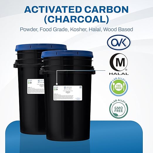 Lab Alley Activated Charcoal Powder, Food Grade, Kosher Certified, Halal, Wood Based, Ideal for Water & Air Filtration, Detoxifying Skincare Products, and Odor Control (2 Pounds)