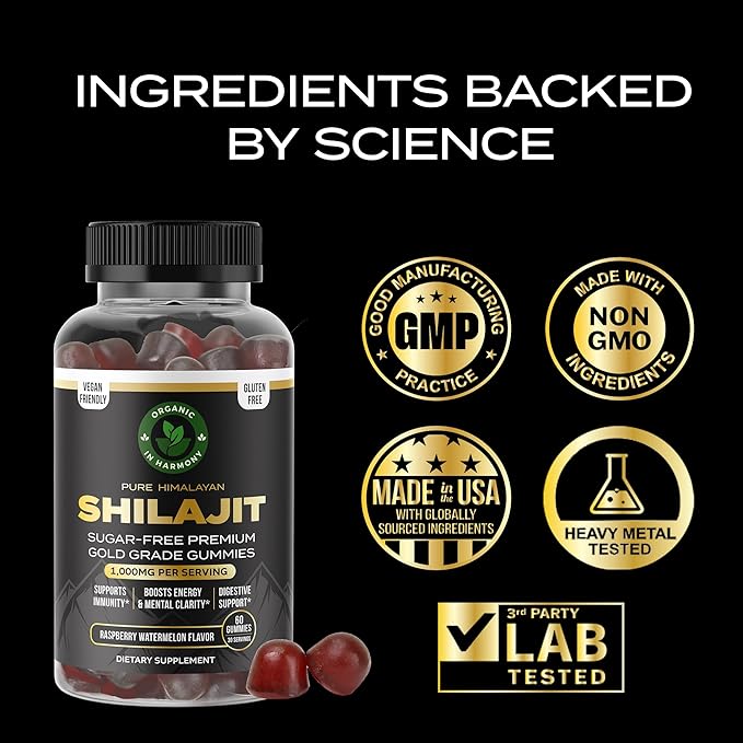 30,000 MG Pure Organic Shilajit Gummies for Men & Women, Sugar-Free Supplement with 85+ Trace Minerals & Fulvic Acid, Supports Energy, Immunity, Cognitive Performance & Mood, 60 Gummies Pack of 1