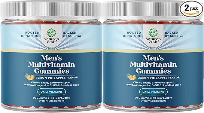 Men's Multivitamins Gummies with Superfood Complex - Daily Multivitamin for Men with CoQ10 and Ashwagandha for Energy and Immunity - Vegetarian Adult Multivitamin Gummies for Men 90 Count (Pack of 2)