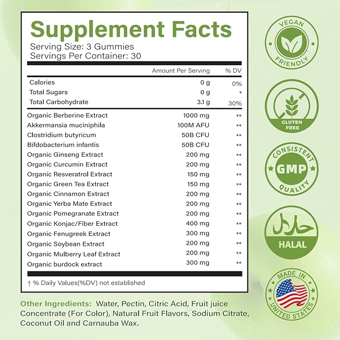 GLP1 Supplement | GLP Gummies Activates GLP-1 & AMPK with Akkermansia Probiotics, Berberine&More,Gut Health, Energy & Metabolism - 2 Pack, 180 Gummies