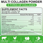 SCOLA Collagen Peptides Powder- Type I, II, III, V, X - Hydrolyzed Collagen Peptides with Vitamin C Hyaluronic Acid, Supports Skin Hair Nail & Joint, Non-GMO, 1lb