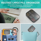 Restree Pill Organizer, Large & Waterproof Travel Pill Case, Adjustable Dividers for Daily Vitamins, Supplements, Fish Oil - Portable Medicine Box for Home & On-The-Go, 9 Compartment (Black)