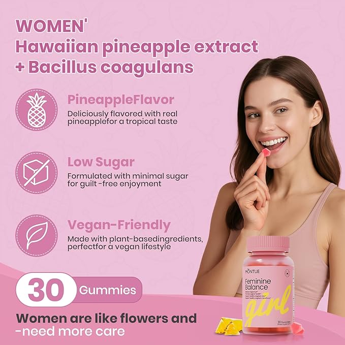 Premium Diamond Feminine Balance Gummies-pH Balance with Prebiotics & Lactobacillus Probiotic Blend&Hawaiian Pineapple Immune Support,Vegan& Non-GMO（30 Gummies）