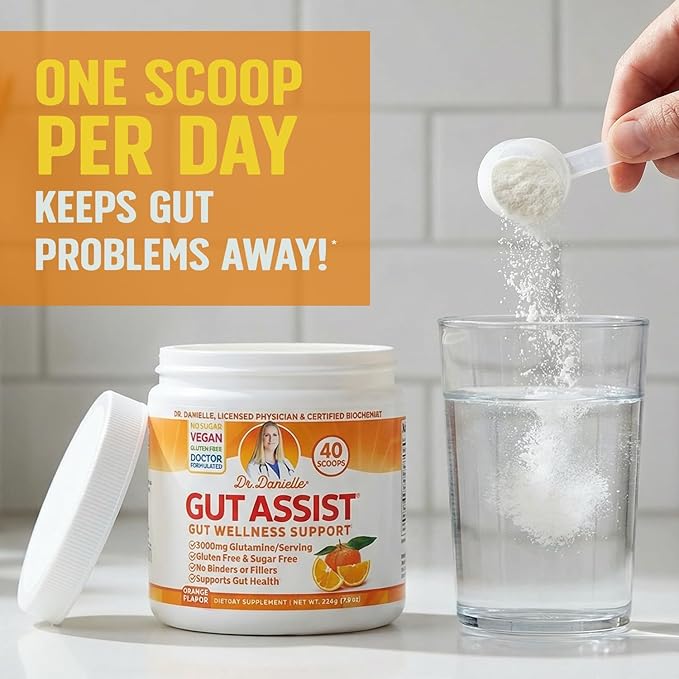 Leaky Gut Support Powder | L-Glutamine Gut Lining Formula | Gut Assist by Dr. Danielle, Orange Flavor