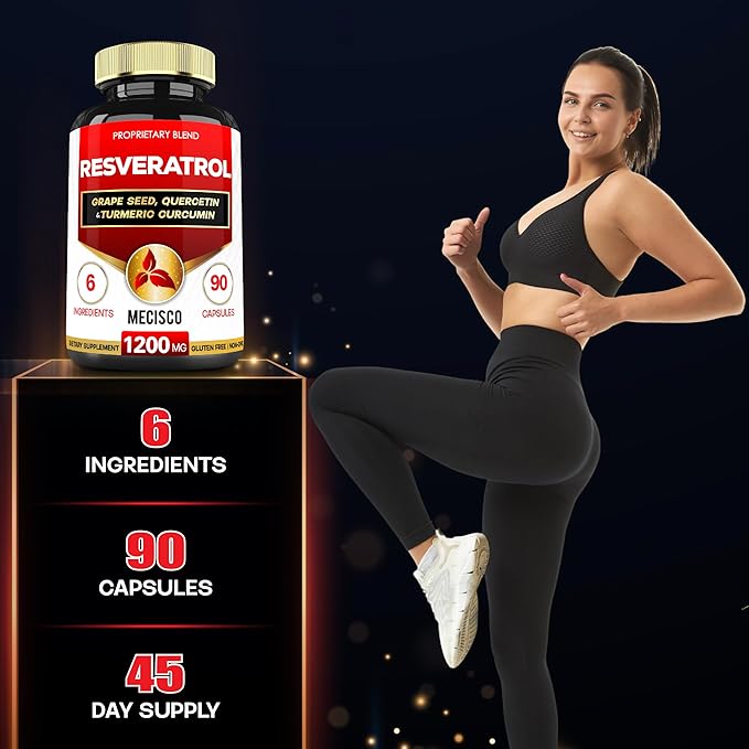 Mecisco Trans Resveratrol Supplement with Grape Seed, Milk Thistle, and More - Resveratrol - 6 Herbal Supports for Immune System, Heart Health, Body Management - 90 Capsules