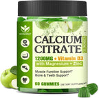 Calcium Citrate 1200mg with Vitamin D3 Supplement for Women and Men - Chewable Calcium Magnesium Zinc D3 K2 Gummies Supplement for Bone, Teeth, Immune Support, Apple Flavor - 60 Gummies