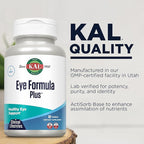 KAL Eye Formula Plus, Eye Care and Vision Supplements for Adults, with Eye Vitamins Lutein and Zeaxanthin, Plus Bilberry Extract, Goji and Blueberry Extract, 60-Day Guarantee, 15 Servings, 60 Tablets